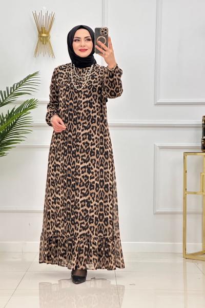 SEYRAN ELBİSE-KAHVERENGİ LEOPAR Kahverengi