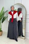 DÜĞMELİ DENİM ETEK - DUMAN
