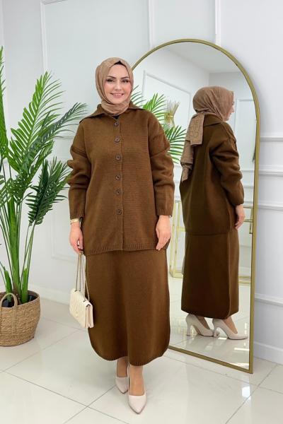 ÖYKÜ ETEKLİ TAKIM - KAHVERENGİ