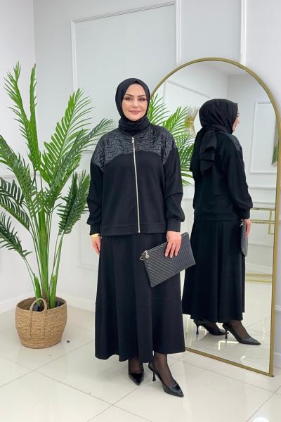 İZGİ ETEKLİ TAKIM - SİYAH