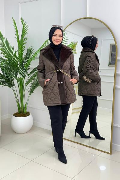 KAPİTONE MONT - KAHVERENGİ