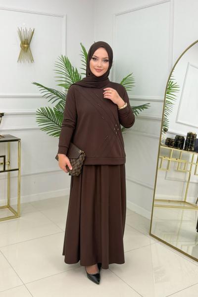 DAMLA ETEKLİ TAKIM - KAHVERENGİ