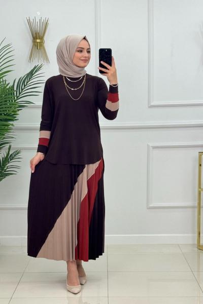 Gökkuşağı Etekli Takım Kahverengi