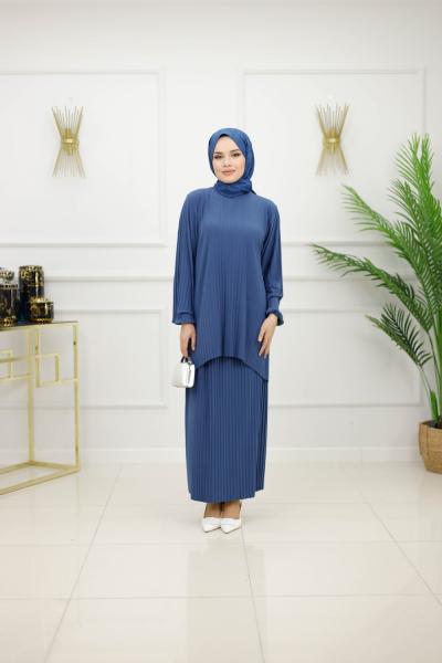 NİDA ETEKLİ TAKIM-İNDİGO İndigo mavi