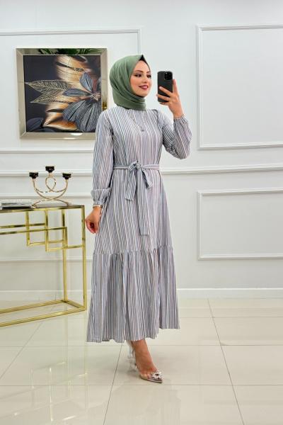 LALE ELBİSE Çizgili Mavi