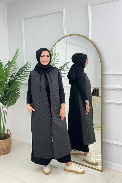 Kapitone yelek -Siyah Siyah