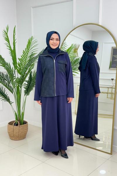 AMBER CEKETLİ ELBİSE - LACİVERT  Lacivert