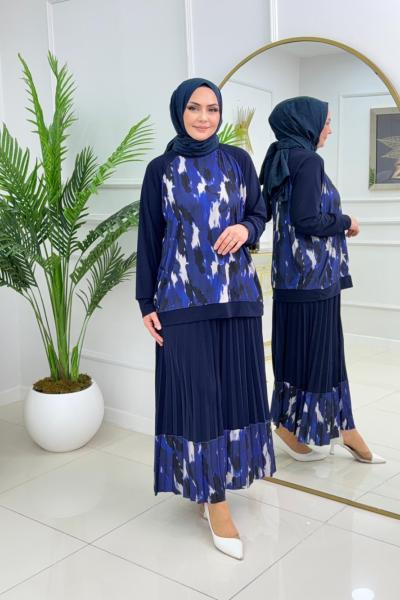 ASİYE ETEKLİ TAKIM - LACİVERT Lacivert