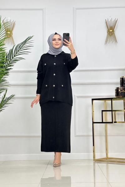 AYBÜKE ETEKLİ TAKIM-SİYAH Siyah