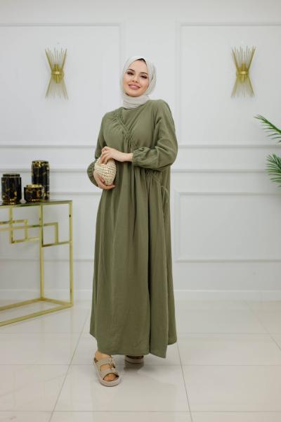 BANU MÜSLİN BÜZGÜLÜ ELBİSE-HAKİ Haki