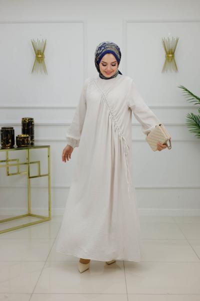 BANU MÜSLİN BÜZGÜLÜ ELBİSE-BEJ Bej