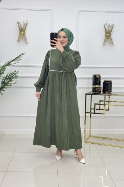 BİNNAZ MÜSLİN ELBİSE-HAKİ Haki