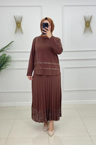 BİRGÜL ETEKLİ TAKIM-KAHVERENGİ Kahverengi