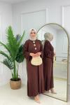 CANSU DÜĞMELİ ELBİSE - ACI KAHVE Acı Kahve