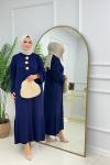 CANSU DÜĞMELİ ELBİSE - LACİVERT Lacivert