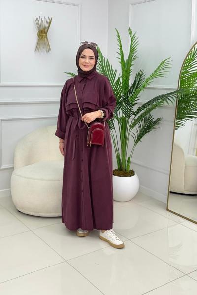 CLASSY MODAL ELBİSE - BORDO Bordo