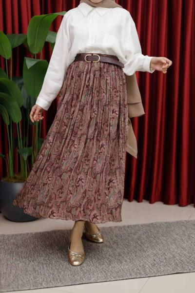 DESENLİ ETEK - BORDO Bordo