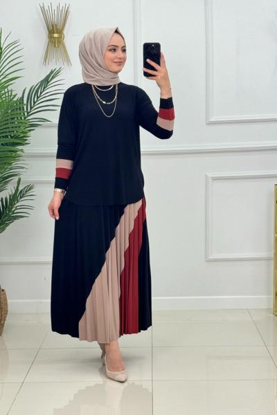 Gökkuşağı Etekli Takım Siyah