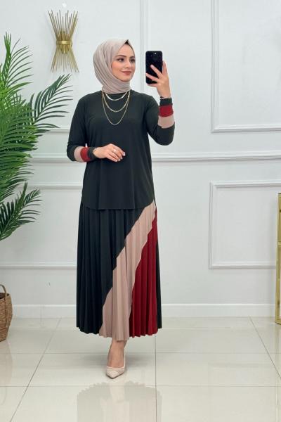 Gökkuşağı Etekli Takım Haki