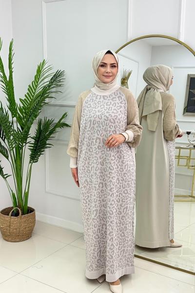 HAVVA MERSERİZE ELBİSE - BEJ Bej