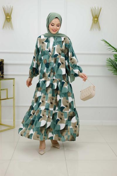 HAZAL VİSKON ELBİSE-YEŞİL Yeşil