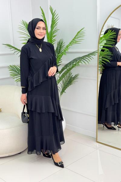 HÜSNA ETEKLİ TAKIM - SİYAH Siyah