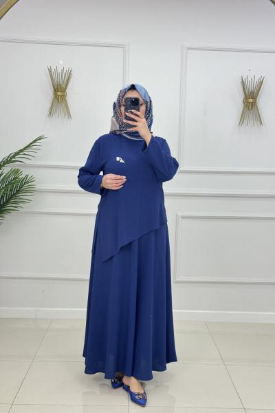 İPEK ETEKLİ TAKIM-LACİVERT Lacivert