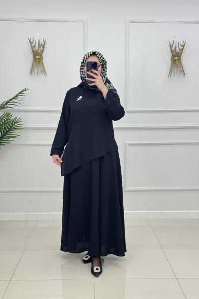 İPEK ETEKLİ TAKIM-SİYAH Siyah