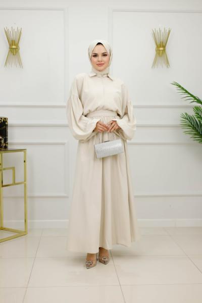 IŞILTI ELBİSE-BEJ Bej