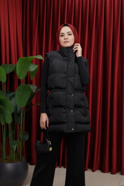 IŞILTI ŞİŞME YELEK Siyah