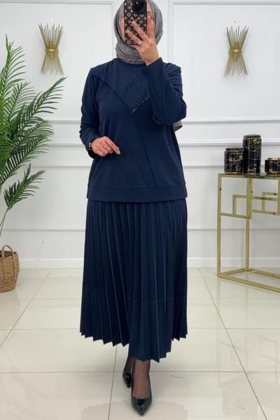 LİDYA ETEKLİ TAKIM - LACİVERT Lacivert