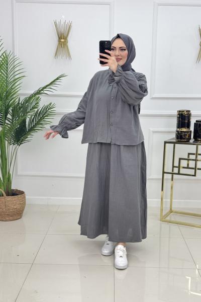 MÜSLİN ETEKLİ TAKIM- ANTRASİT Antrasit