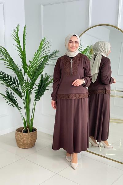 NAZAN ETEKLİ TAKIM - KAHVERENGİ  Kahverengi