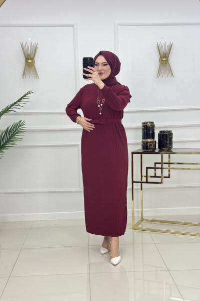 NAZLI PİLİSE ELBİSE-BORDO Bordo