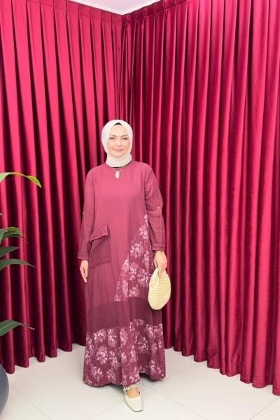 TREND KETEN ELBİSE-BORDO Bordo