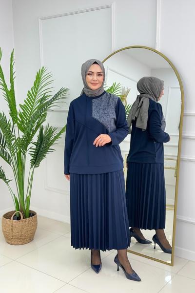 TUĞÇE ETEKLİ TAKIM - LACİVERT Lacivert